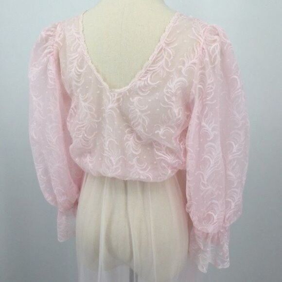 Tosca California Vintage blush pink Robe size Medium BoxD floral lace - Picture 8 of 14